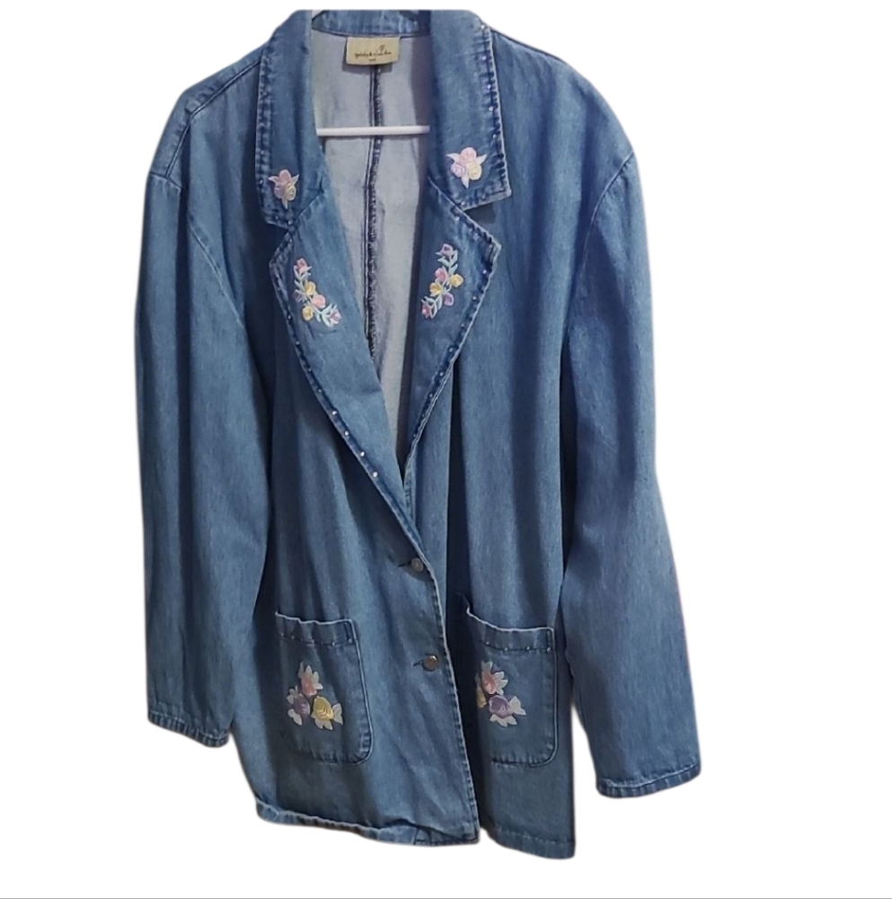 Gabby & Claudia PTP 26 Denim Jacket with Floral Accents Embroidered